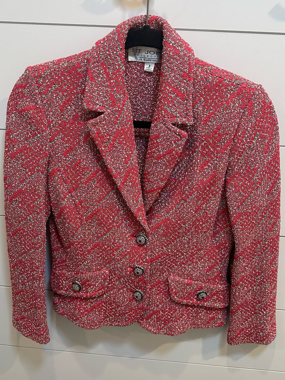 St. John Marie Gray Collection Pink/Black & White Blazer Size 2